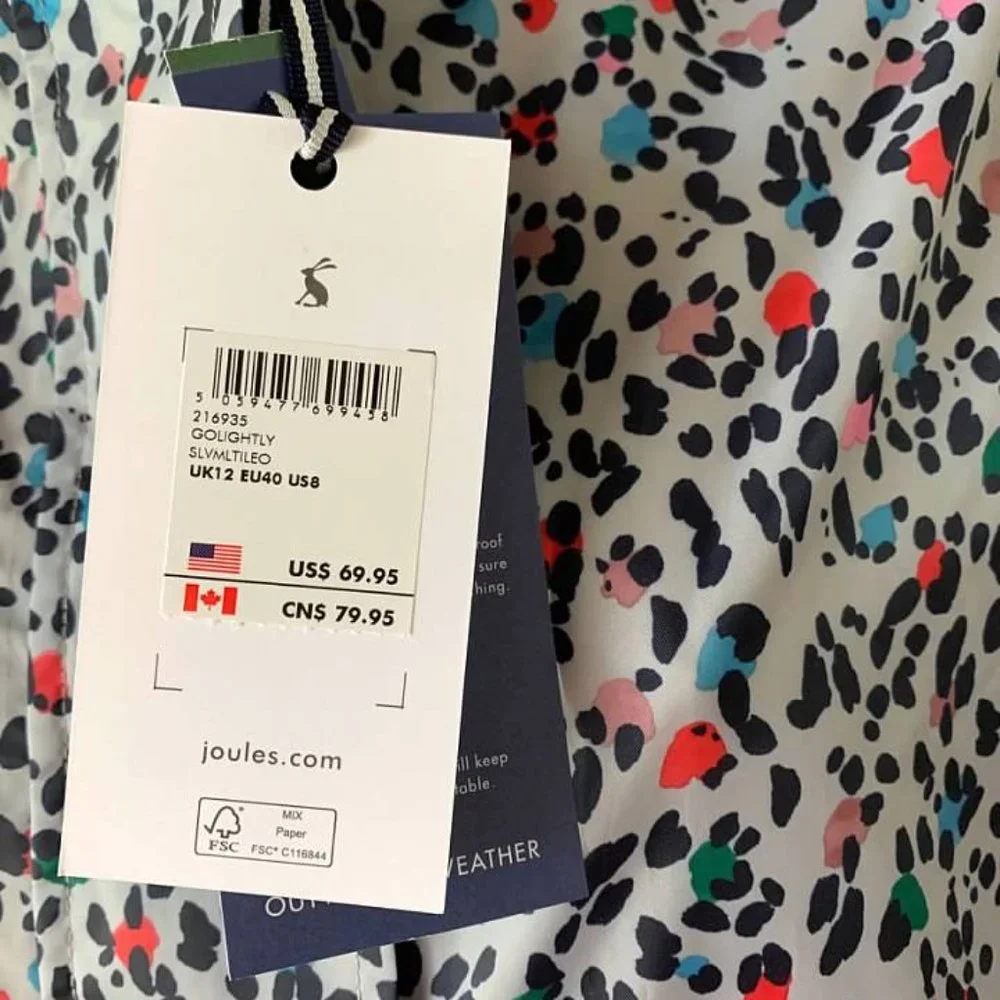 Joules Go Lightly Silver Multi Rain Jacket-NWT- SZ 8,10,12 - Picture 5 of 5